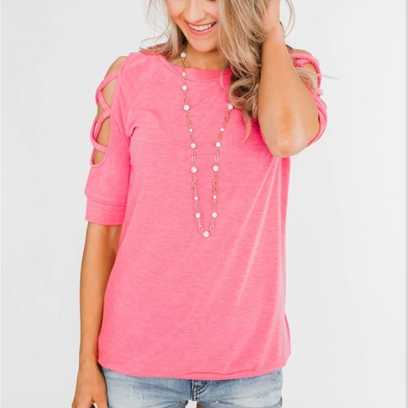 Once Upon A‎ Time Criss Cross Sleeve Top- Ultra Pink - Picture 4 of 10